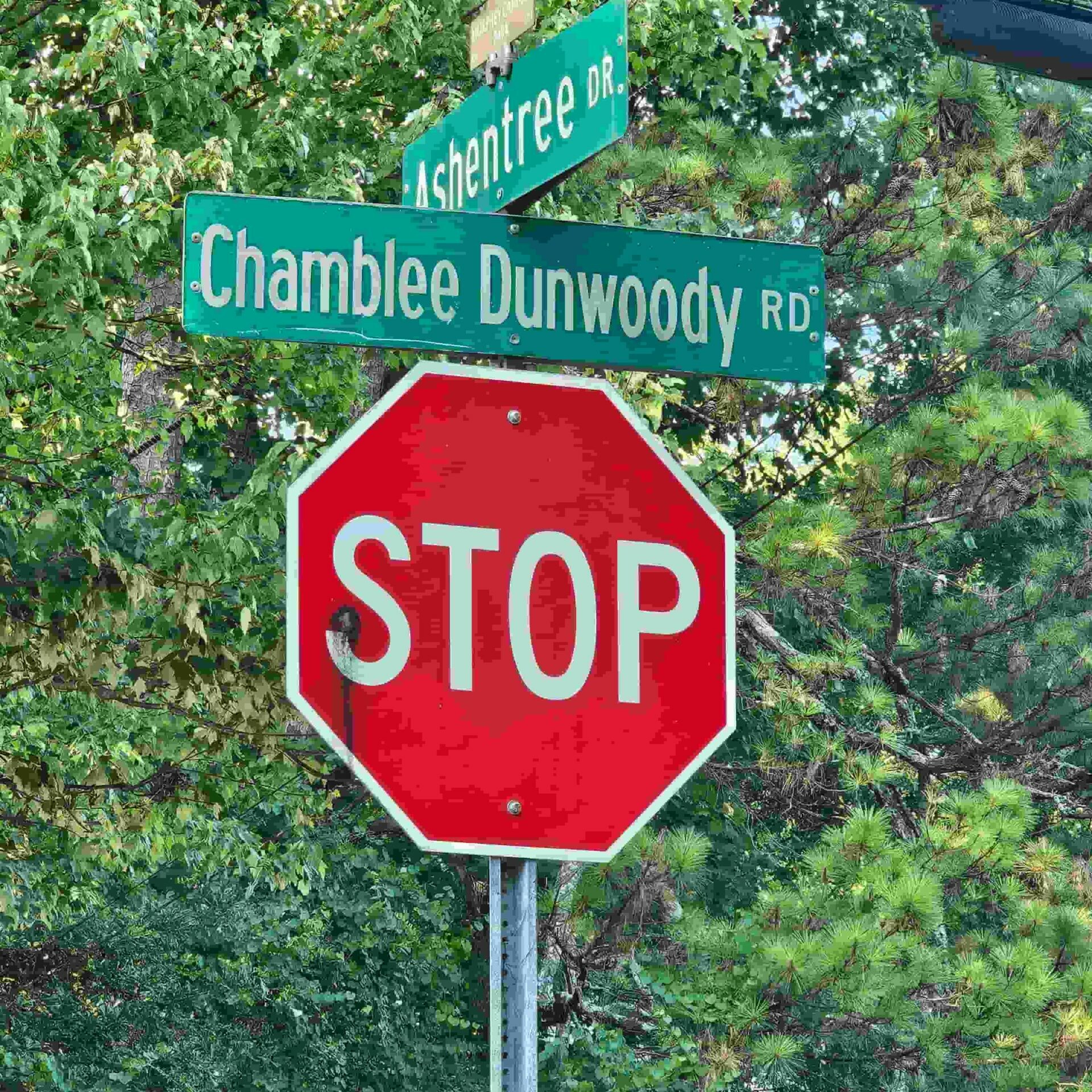 Picture of Chamblee Dunwoody Road stop sign in Chamblee with Metro Acupuncture